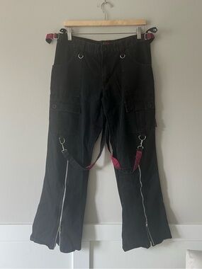 Tripp NYC Black Bondage Cargo Pants Zip Leg Straps Goth Punk Emo Size 11